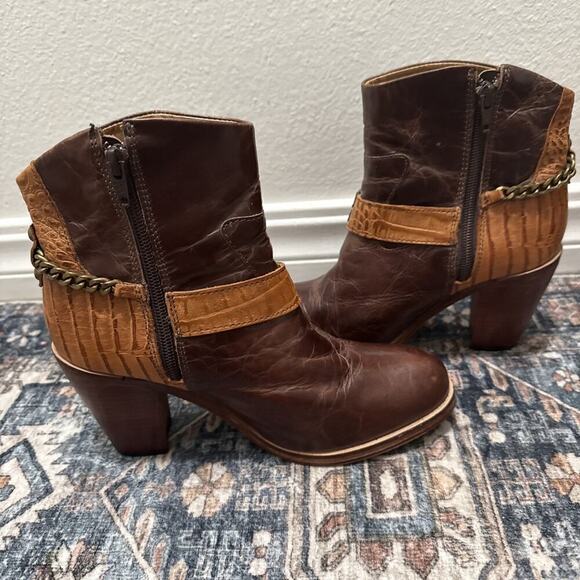 Lucchese Spirit Rachel 2 Tone Brown Leather Harness Western Cowgirl Boots 7.5 - Picture 4 of 8